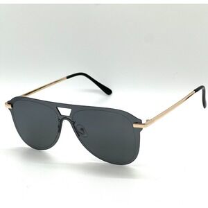Sunglasses Flat Top Shield Gold‎ Accents Fashion Dark Black Lens Pilot Style New